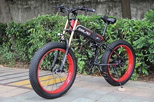 Elektrische Mountainbike : XXCY X26 1000w Elektro Hybrid Bike 26 Zoll Fat Bike 48V Schneemobil Falt-Ebike (S11 red)