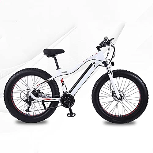 Elektrische Mountainbike : YIZHIYA Elektrofahrrad, 26" Elektro-Mountainbike für Erwachsene, Fetter Reifen Schneemobil versteckte abnehmbare Lithium-Batterie, 27-Gang-E-Bike, Doppelscheibenbremsen City Ebike, Weiß, 36V 350W