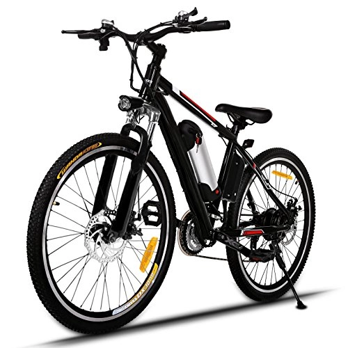 Elektrische Mountainbike : YUEBO Elektrofahrrad mit 26 Zoll Mountainbike, 25-35km / h Pedelec E-Bike Lithium-Akku mit 21 Gang Getriebe Schwarz