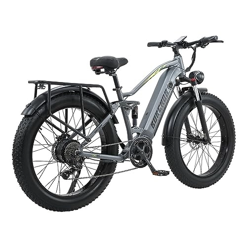 Elektrische Mountainbike : YUNYUE Elektro Mountain Bike, 26-inch Front and Rear Shock Absorption, Fat Tire, Strand Off-Road Schneemobil, mit Scheinwerfer & Helm (Grau)