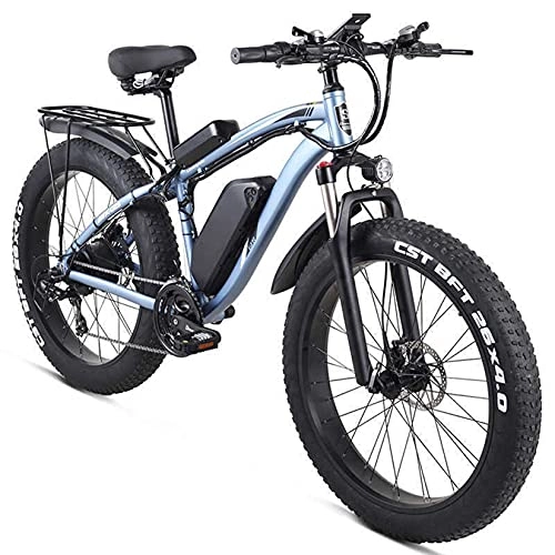 Elektrische Mountainbike : YX-ZD 26"Elektro-Rennrad 1000W 27-Gang Mountainbike Schneefahrrad 48V17ah Lithium-Batterie 4.0 Fetter Reifen E-Bike Hydraulische Scheibenbremse, Blau