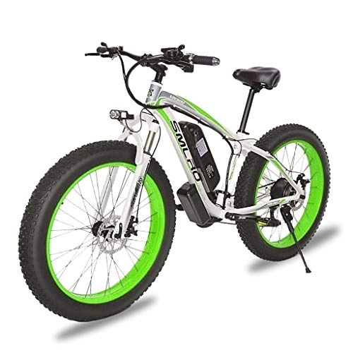 Elektrische Mountainbike : ZJGZDCP 21 Speed-1000W elektrisches Fahrrad 26 * 4.0 Fat Bike 5 PAS Hydraulische Scheibenbremse 48V 17.5Ah Abnehmbare Lithium-Batterie-Lade (Color : White-Green, Size : 1000w-15Ah)