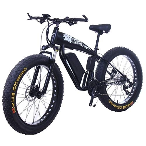 Elektrische Mountainbike : ZJGZDCP Fat Tire elektrisches Fahrrad 48V 10Ah Lithium-Batterie mit -Stodmpfungssystem 26inch Adult Snow Mountain E-Bikes Scheibenbremsen 21speed (Color : 10Ah, Size : Black)