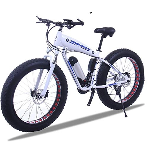 Elektrische Mountainbike : ZJGZDCP Fat Tire elektrisches Fahrrad 48V 10Ah Lithium-Batterie mit -Stoßdämpfungssystem 26inch Adult Snow Mountain E-Bikes Scheibenbremsen 21speed (Color : 10Ah, Size : White)