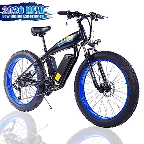 Elektrische Mountainbike : ZJGZDCP Fat Tire Elektro-Fahrrad Snowmobile Mountainbike 48V 350W 27 Geschwindigkeit Lithium-Batterie-LED-Licht-Aluminiumkörper vorne und hinten Scheibenbremsen (Color : Blue, Size : 48V-15Ah)