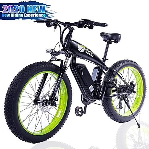 Elektrische Mountainbike : ZJGZDCP Fat Tire Elektro-Fahrrad Snowmobile Mountainbike 48V 350W 27 Geschwindigkeit Lithium-Batterie-LED-Licht-Aluminiumkörper vorne und hinten Scheibenbremsen (Color : Green, Size : 36V-10Ah)