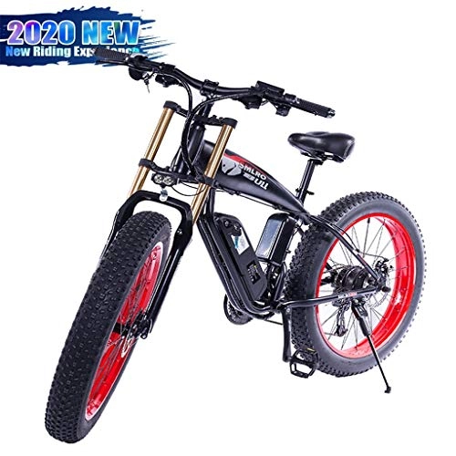 Elektrische Mountainbike : ZJGZDCP Fat Tire Elektro-Fahrrad Snowmobile Mountainbike 48V 350W 27 Geschwindigkeit Lithium-Batterie-LED-Licht-Aluminiumkörper vorne und hinten Scheibenbremsen (Color : Red, Size : 48V-8Ah)
