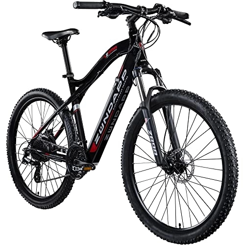 Elektrische Mountainbike : ZÜNDAPP Z898 E-Bike E Mountainbike 27, 5 Zoll Pedelec 170-190 cm Hardtail MTB 24 Gang Elektro Fahräder Scheibenbremsen (schwarz / rot, 48 cm)