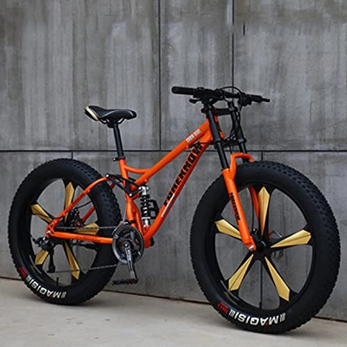 Fat Tire Mountainbike : 26'' Mountainbikes Für Erwachsene, Fat Tire Mountainbike, Speed-Fahrrad Vom 21.7.27, Leichter Rahmen Aus Kohlenstoffhaltigem Stahl, Doppelaufhängungsrahmen All-Terra orange-21 Speed