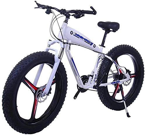 Fat Tire Mountainbike : 26 Zoll 21 / 24 / 27 Speed ​​Elektro Mountainbikes Mit 4, 0" Fat Snow Fahrräder Doppelscheibenbremsen Bremsen Beach Cruiser Herren Sport E-Bikes (Color : 10Ah, Size : White) Outdoor Riding