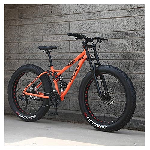 Fat Tire Mountainbike : 26-Zoll-Mountainbikes， Erwachsene Jungen Mädchen Mountainbike Fahrrad mit Doppelscheibenbremse， Rahmen aus High-Carbon-Stahl， Rutschfeste Fahrräder，Blau，27 Speed ​​jianyou (Color : Orange， Size : 27 S