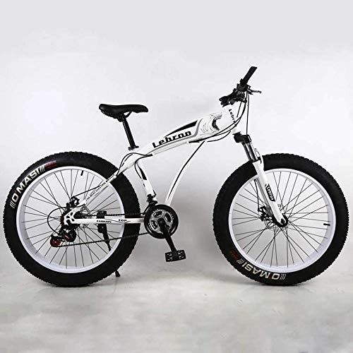 Fat Tire Mountainbike : Abrahmliy Fat Tire Adult Mountainbike Leichte Cruiser-Bikes aus Stahl mit hohem Kohlenstoffgehalt Beach Snowmobile Herren Fahrrad Doppelscheibenbremse 26-Zoll-Räder-Weiß_27 Geschwindigkeit
