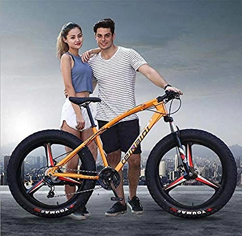Fat Tire Mountainbike : Abrahmliy Mountainbike-Fahrrad für Erwachsene Doppelscheibenbremse mit hohem Kohlenstoffstahlrahmen und vordere Vollfedergabel-Rot_26 Zoll 7-Gang