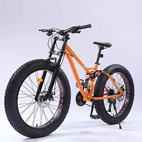 Fat Tire Mountainbike : ALQN Fat Mire Mountainbike fr Erwachsene, Snow Beach Bikes mit variabler Geschwindigkeit, Cruiser-Fahrrad mit Doppelscheibenbremse, Offroad-Reiserder, 26-Zoll-Rder, Orange, 21 Geschwindigkeit