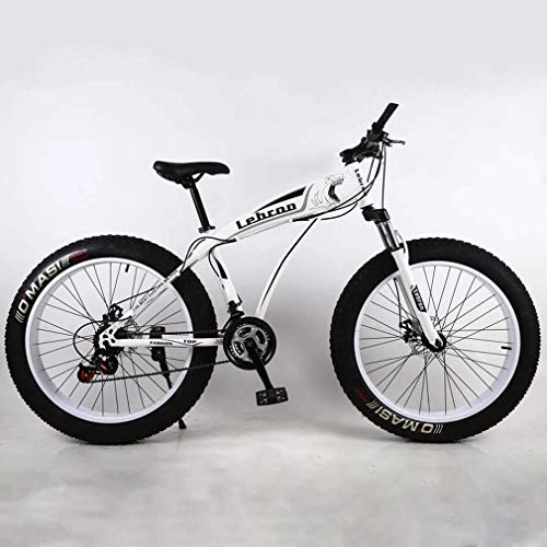 Fat Tire Mountainbike : Alqn Fat Tire Adult Mountainbike, leichte High-Carbon-Stahlrahmen-Cruiser-Bikes, Beach-Schneemobil-Herrenfahrrad, Doppelscheibenbremse 26-Zoll-Rder, Wei, 27 Geschwindigkeit