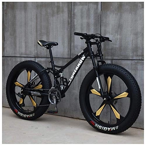 Fat Tire Mountainbike : AMITD Mountainbike MTB, 26 Zoll Fette Reifen Fahrrad, Fahrrad mit Scheibenbremsen, Rahmen aus Kohlenstoffstahl, MTB Fahrrad für Herren und Damen, 21 Speed, Black 5 Spoke