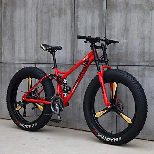 Fat Tire Mountainbike : AMITD Mountainbike MTB, 26 Zoll Fette Reifen Fahrrad, Fahrrad mit Scheibenbremsen, Rahmen aus Kohlenstoffstahl, MTB Fahrrad für Herren und Damen, 24 Speed, Red 3 Spoke