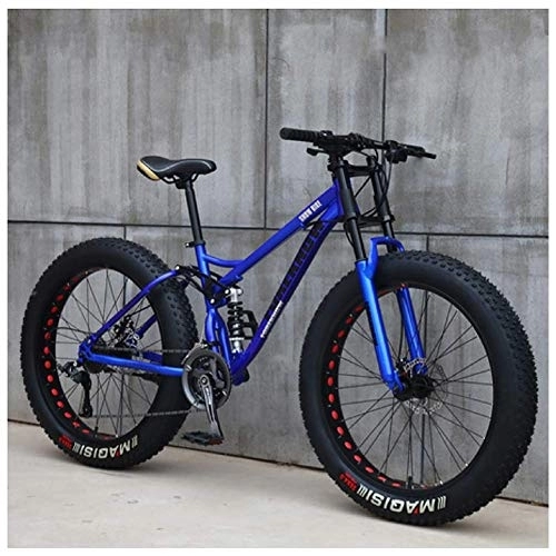 Fat Tire Mountainbike : AMITD Mountainbike MTB, 26 Zoll Fette Reifen Fahrrad, Fahrrad mit Scheibenbremsen, Rahmen aus Kohlenstoffstahl, MTB Fahrrad für Herren und Damen, 27 Speed, Blue Spoke