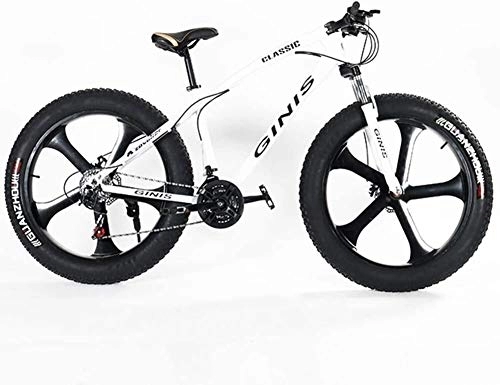 Fat Tire Mountainbike : Aoyo Teens Mountain Bikes, 21-Gang 24 Zoll Fat Tire Fahrrad, High-Carbon Stahlrahmen Hardtail Mountainbike mit Doppelscheibenbremse, Gelb, Spoke, Größe: 3 Spoke, (Color : White, Size : 5 Spoke)