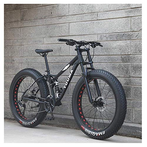 Fat Tire Mountainbike : AUTOKS 26-Zoll-Mountainbikes, Mountainbike für Erwachsene Jungen und Mädchen mit fettem Reifen, Doppelscheiben-Bremsrad, Rahmen aus kohlenstoffhaltigem Stahl, gerfeste Fahrräder, schwarz, 27-Gang