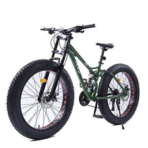Fat Tire Mountainbike : AZYQ 26 Zoll Damen Mountainbikes, Doppelscheibenbremse Fat Tire Mountain Trail Bike, Hardtail Mountainbike, verstellbares Sitzrad, Rahmen aus kohlenstoffhaltigem Stahl, grün, 24-Gang
