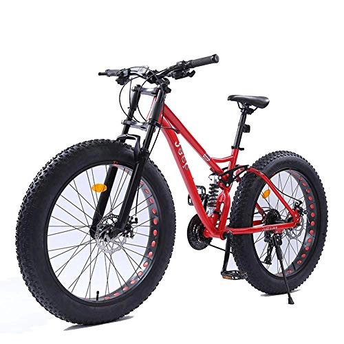 Fat Tire Mountainbike : AZYQ 26 Zoll Damen Mountainbikes, Doppelscheibenbremse Fat Tire Mountain Trail Bike, Hardtail Mountainbike, verstellbares Sitzrad, Rahmen aus kohlenstoffhaltigem Stahl, rot, 21-Gang
