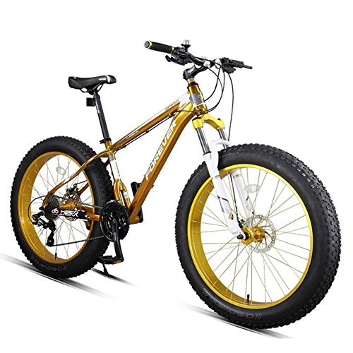 Fat Tire Mountainbike : AZYQ 27-Gang Fat Tire Mountainbikes, 26-Zoll-All-Terrain-Mountainbike für Erwachsene, Hardtail-Mountainbike mit Aluminiumrahmen und Doppelscheibenbremse, gelb, Gelb