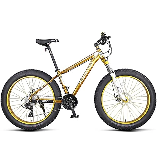 Fat Tire Mountainbike : Bananaww Hardtail Mountain Bike in 26 Zoll mit Scheibenbremsen und Dicken Reifen, Fatman 4.0 Fatbike für Mädchen und Jungen ab 165-190 cm MTB, Jugendfahrrad mit 27 Gang und Scheibenbremsen, Gold