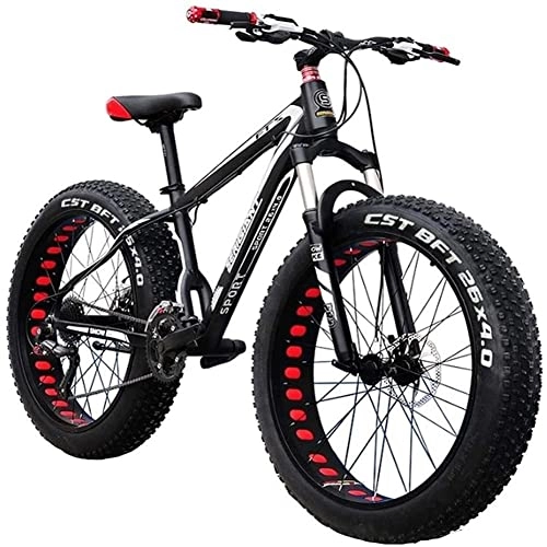 Fat Tire Mountainbike : Big Fat Tire Mountainbike für Herren, 66 cm (26 Zoll), Rahmen aus Karbonstahl, 27 Gänge, Vollfederung, MTB, Schwarz, Schwarz, 30 Gänge