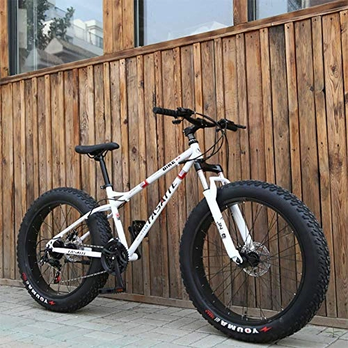 Fat Tire Mountainbike : CHHD 26-Zoll-Snowbike / Doppelscheibenbremse Fahrrad mit Variabler Geschwindigkeit 4.0 Aluminiumlegierung Super Dickes Felgen-Snowbike, Vollschock Adult Fat Tire Road Speed, Weiß