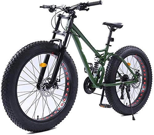 Fat Tire Mountainbike : CHHD Mountainbikes, 26 Zoll Damen Mountainbikes, Doppelscheibenbremse Fat Tire Mountain Trail Bike, Mountainbike, verstellbares Sitzrad, kohlenstoffhaltiger Stahlrahmen, grün, 24-Gang