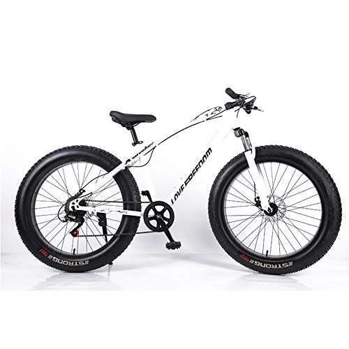 Fat Tire Mountainbike : DULPLAY 26 Zoll Mountainbike Bike, MTB Für Jugendliche Erwachsene Männer Frauen, Doppelscheibenbremse Fetter Reifen Fahrrad Weiß 26", 7-Gang