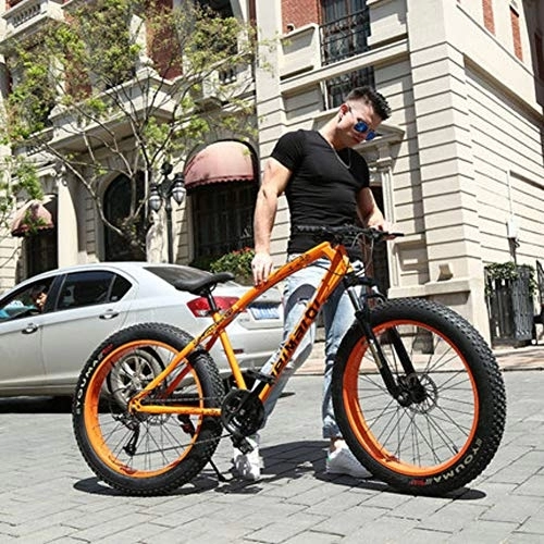 Fat Tire Mountainbike : DULPLAY Dual-scheiben-bremsen Erwachsene Mountainbike, 24 Zoll Falten Fett MTB, Big Tire Motorschlitten Fahrrad Für Männer Frauen Orange 24", 21-Gang