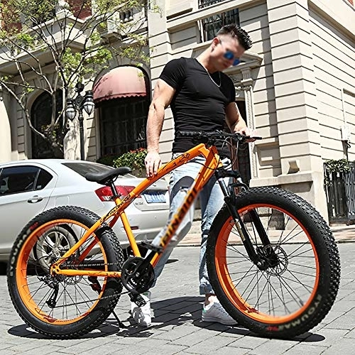 Fat Tire Mountainbike : DULPLAY Dual-scheiben-bremsen Erwachsene Mountainbike, 24 Zoll Falten Fett MTB, Big Tire Motorschlitten Fahrrad Für Männer Frauen Orange 24", 7-Gang