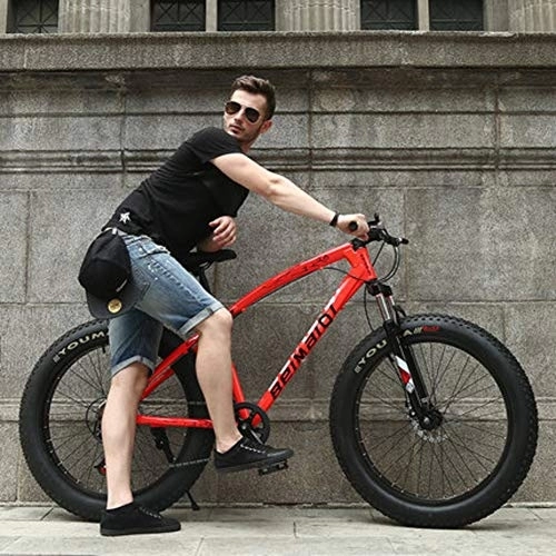 Fat Tire Mountainbike : DULPLAY Dual-scheiben-bremsen Erwachsene Mountainbike, 24 Zoll Falten Fett MTB, Big Tire Motorschlitten Fahrrad Für Männer Frauen Rosa 26", 21-Gang