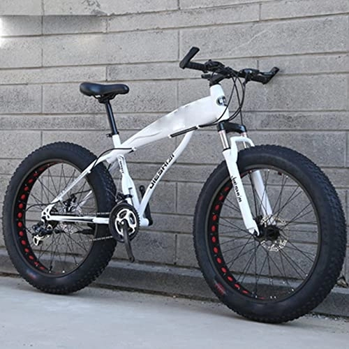 Fat Tire Mountainbike : FAXIOAWA 26 Zoll Dicker Reifen, ultrabreites Mountainbike mit Variabler Geschwindigkeit, großes Rad, Schneemobil, Erwachsenes Studentenfahrrad (weiß 27)
