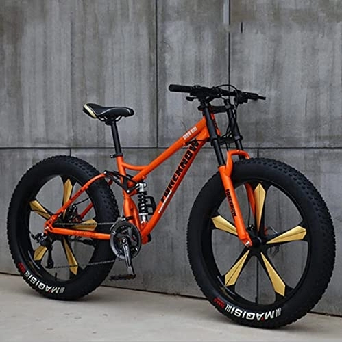 Fat Tire Mountainbike : FAXIOAWA Mountainbikes, 26-Zoll-Fettreifen-Hardtail-Mountainbike, Doppelfederrahmen und Federgabel, All-Terrain-Mountainbike, Cyan, 5 Räder – 21SPD (5 orangefarbene Räder, 24SPD)