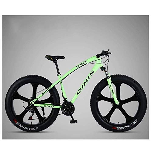 Fat Tire Mountainbike : GWFVA 26-Zoll-Mountainbike, Fat Carbon-Mountainbike mit hohem Kohlenstoffrahmen aus Stahl, Hardtail für Damen mit Doppelscheibenbremse, grün, 24-Gang 5-Speichen