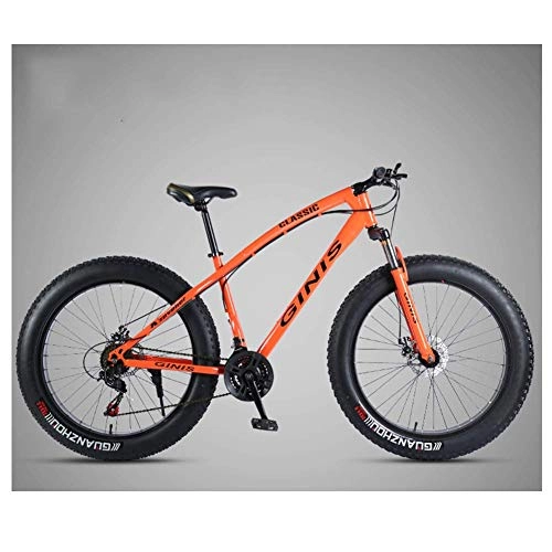 Fat Tire Mountainbike : GWFVA 26-Zoll-Mountainbike, Fat Carbon-Mountainbike mit hohem Kohlenstoffrahmen aus Stahl, Hardtail für Damen mit Doppelscheibenbremse, orange, 21-Gang-Speiche