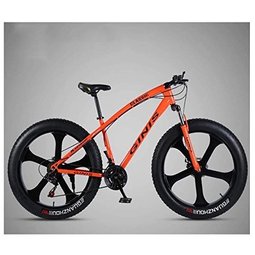 Fat Tire Mountainbike : GWFVA 26-Zoll-Mountainbike, Fat Carbon-Mountainbike mit hohem Kohlenstoffrahmen aus Stahl, Hardtail für Damen mit Doppelscheibenbremse, orange, 24-Gang 5-Speichen