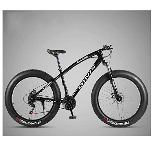 Fat Tire Mountainbike : GWFVA 26-Zoll-Mountainbike, Fat Carbon-Mountainbike mit hohem Kohlenstoffrahmen aus Stahl, Hardtail für Damen mit Doppelscheibenbremse, schwarz, 27-Gang-Speiche