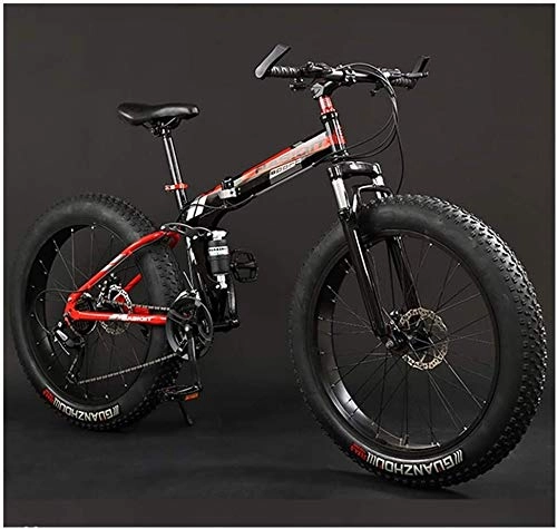 Fat Tire Mountainbike : HQQ Erwachsene Mountain Bikes, Faltbarer Rahmen Fat Tire Doppel-Suspension-Gebirgsfahrrad, High-Carbon Stahlrahmen, All Terrain Mountain Bike (Color : 24" Red, Size : 21 Speed)