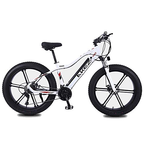 Fat Tire Mountainbike : JASSXIN Adult Fat Tire Elektro Mountainbike, 350W Schnee Bikes, Tragbarer 10Ah Li-Battery Beach Cruiser Fahrrad, Leichtes Aluminium Rahmen, 26 Zoll-Räder, Weiß