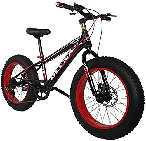 Fat Tire Mountainbike : KRXLL 20-Zoll-Mountainbike-Fahrrad mit 4-Zoll-Verbreiterung Verdickungsfreie Reifen 7-Gang-Scheibenbremssystem Rahmen aus Kohlenstoffstahl-Schwarz Rot