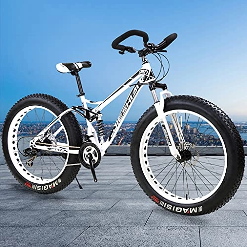 Fat Tire Mountainbike : LHQ-HQ Mountainbike Für Erwachsene, Butterfly-Lenker, 26" Fat Tire, 24 Gänge, High-Carbon-Stahlrahmen, Dual-Suspension, ​Shimano Shift Kit, Belastbarkeit 200 Kg, A