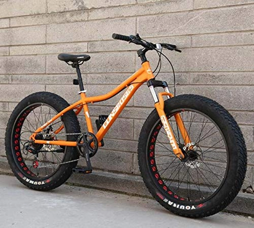 Fat Tire Mountainbike : LJLYL 26-Zoll-Mountainbike für Erwachsene Hardtail-Fahrrad, Rahmen und Räder aus hohem Kohlenstoffstahl, Federgabel vorne, Doppelscheibenbremse, Orange, 27 Speed