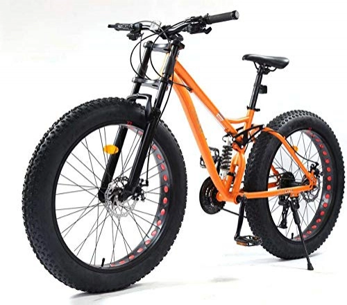 Fat Tire Mountainbike : LJLYL 26-Zoll-Mountainbikes, Fat Tire MTB-Fahrrad-Softail, vollgefedertes Mountainbike, Rahmen aus kohlenstoffhaltigem Stahl, Doppelscheibenbremse, Gelb, 21 Speed