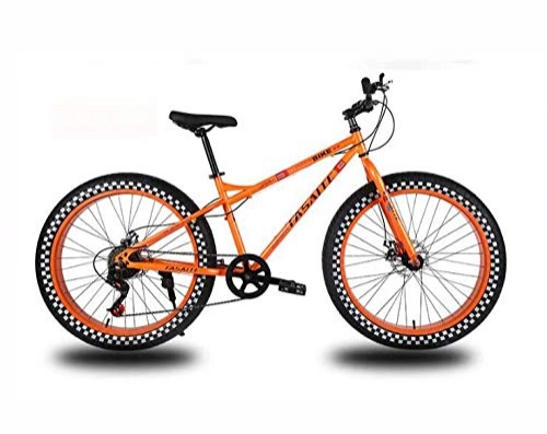 Fat Tire Mountainbike : LJLYL 26-Zoll-Rder Mountainbike fr Erwachsene, Fat Tire Hardtail-Fahrrad, Rahmen aus kohlenstoffhaltigem Stahl, Doppelscheibenbremse, Orange, 27 Speed