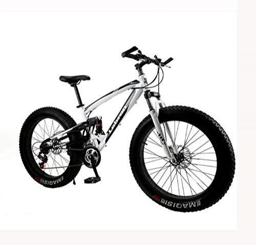 Fat Tire Mountainbike : LJLYL Fat Tire Mountainbike Fahrrad für Männer Frauen, mit Vollfederung MBT Bikes Leichter Rahmen aus Kohlenstoffstahl und Doppelscheibenbremse, D, 26 inch 21 Speed
