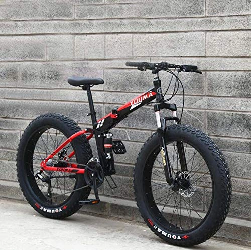Fat Tire Mountainbike : LJLYL Mountainbike, 20-Zoll-Fat-Tire-MTB-Bike, Dual-Federungsrahmen und Federgabel All-Terrain-Mountainbike, Rahmen aus Kohlenstoffstahl, Doppelscheibenbremse, D, 24 inch 21 Speed